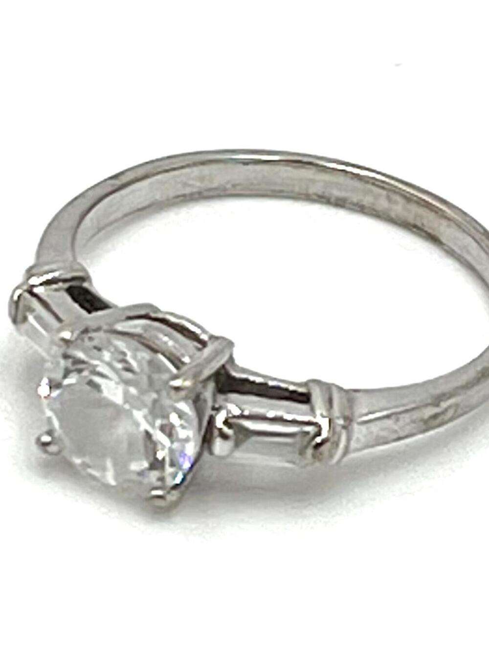 Cubic Zirconia Solitaire w/Side Baguettes in Sterling Silver